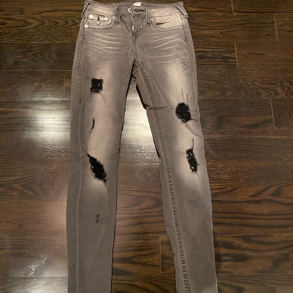 TRUE RELIGION Grey Ripped Jeans